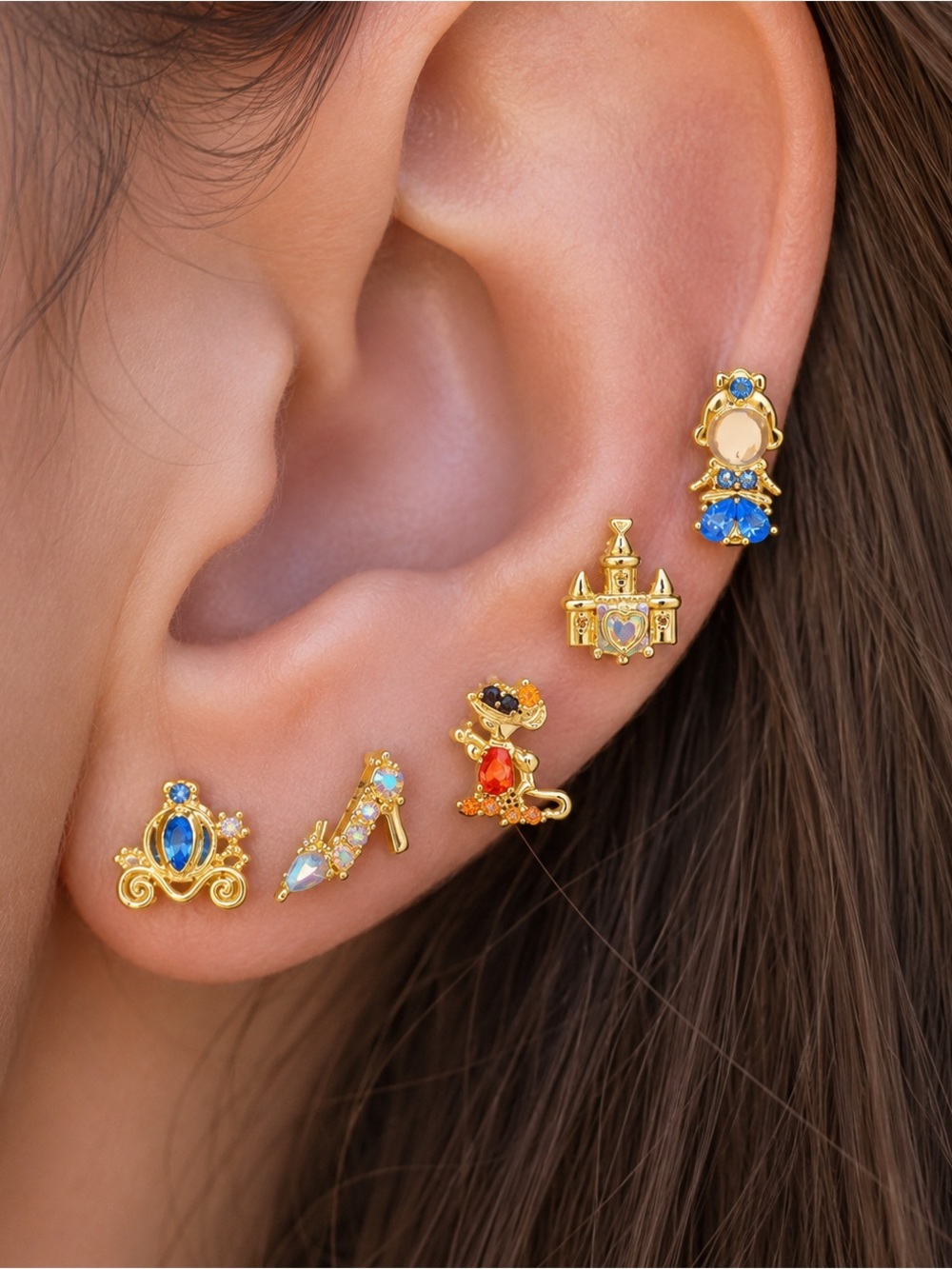 Disney’s Cinderella Earrings, Disney Princess Cinderella Earrings, 5 Pc Earring